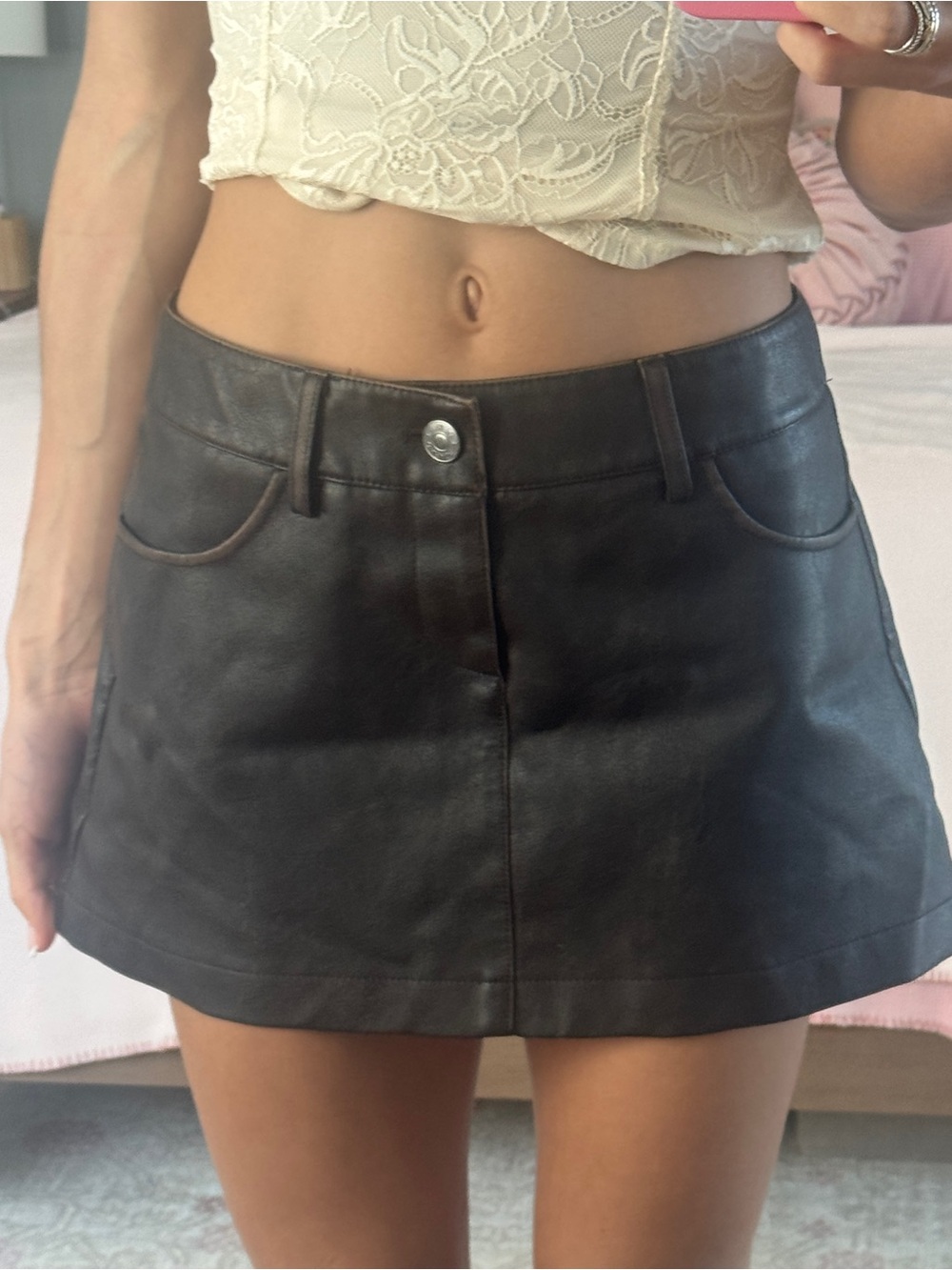 Garage Black Faux Leather Mini Skort